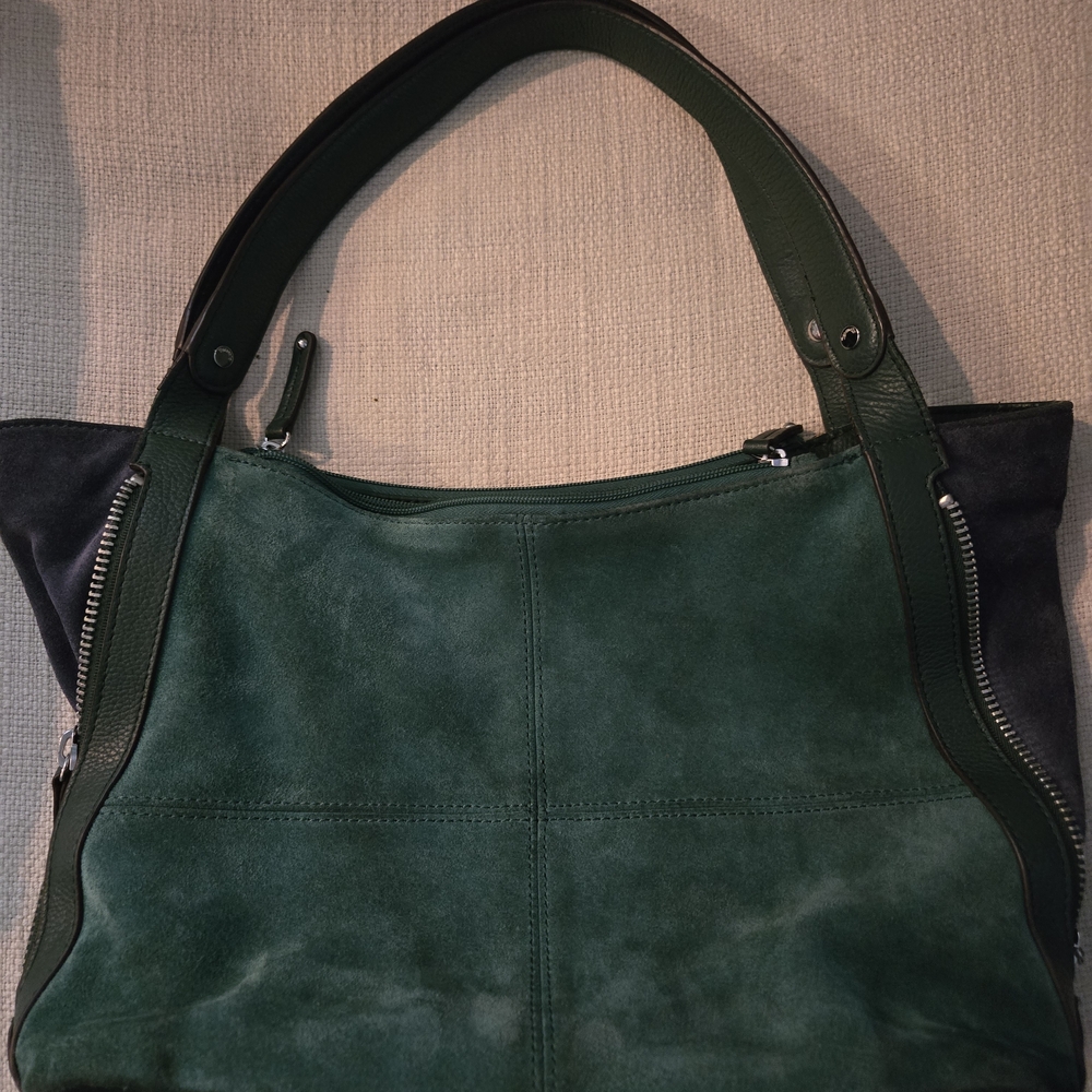 Tignanello Green and Black Leather Shoulder Bag